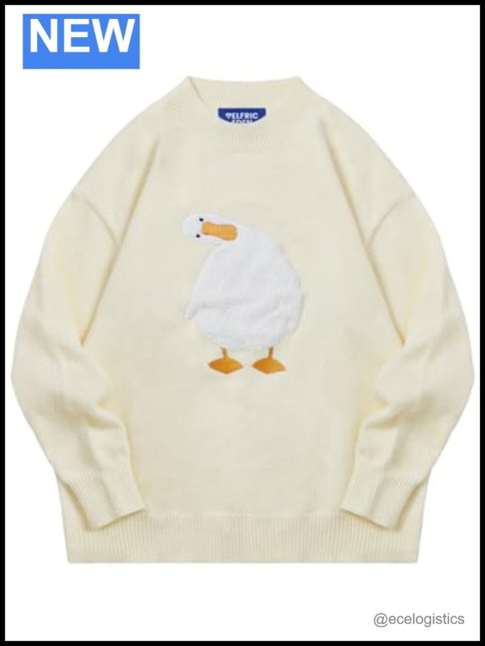 Oversized Duck Graphic Knit Crewneck Pullover Sweater Unisex Streetwear